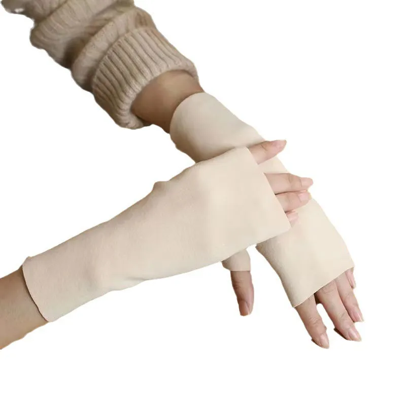 Women's Dralon Half-Finger Touchscreen Gloves – Self-Heating Thermal Gloves with Fleece Lining, Winter Cold-Proof Fingerless Gloves for Driving, Cycling & Typing